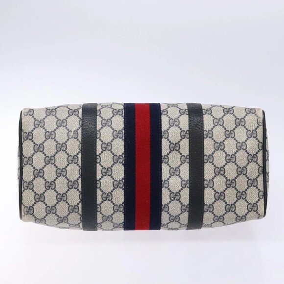 GUCCI GG Supreme Sherry Line Boston Bag PVC Navy Red gold Auth 138290 - Picture 7 of 16